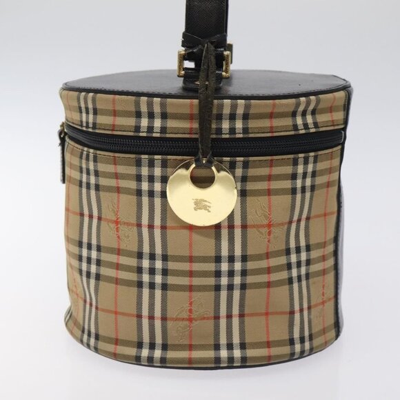 Burberrys Nova Check Hand Bag Canvas Beige Gold Auth 118660 - Picture 4 of 16